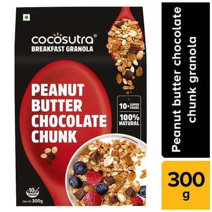 Cocosutra Cereal, Granola, Peanut Butter Chocolate Chunk, Breakfast Cereal With Oats, Nuts, Seeds & Dry Fruits, 300 G
