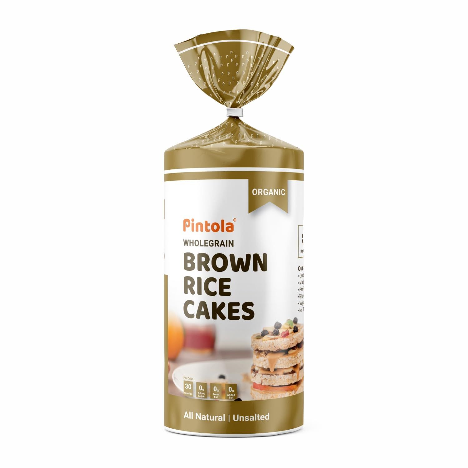Pintola Organic Brown Rice Cake, All Natural Unsalted Gluten, Free Snack For Weight Loss, Made With 9 Wholegrains, Soy And Yeast, 130 G