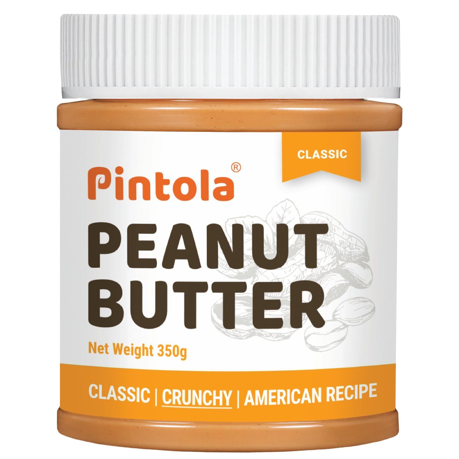 Pintola Original Classic Peanut Butter Crunchy, 350G, With High Protein 26G & 7.2G Fiber, Premium Roasted Nuts, Gluten Free, Zero Trans Fat, With Mufa Good Fats, Vit E & B3, Dairy Free