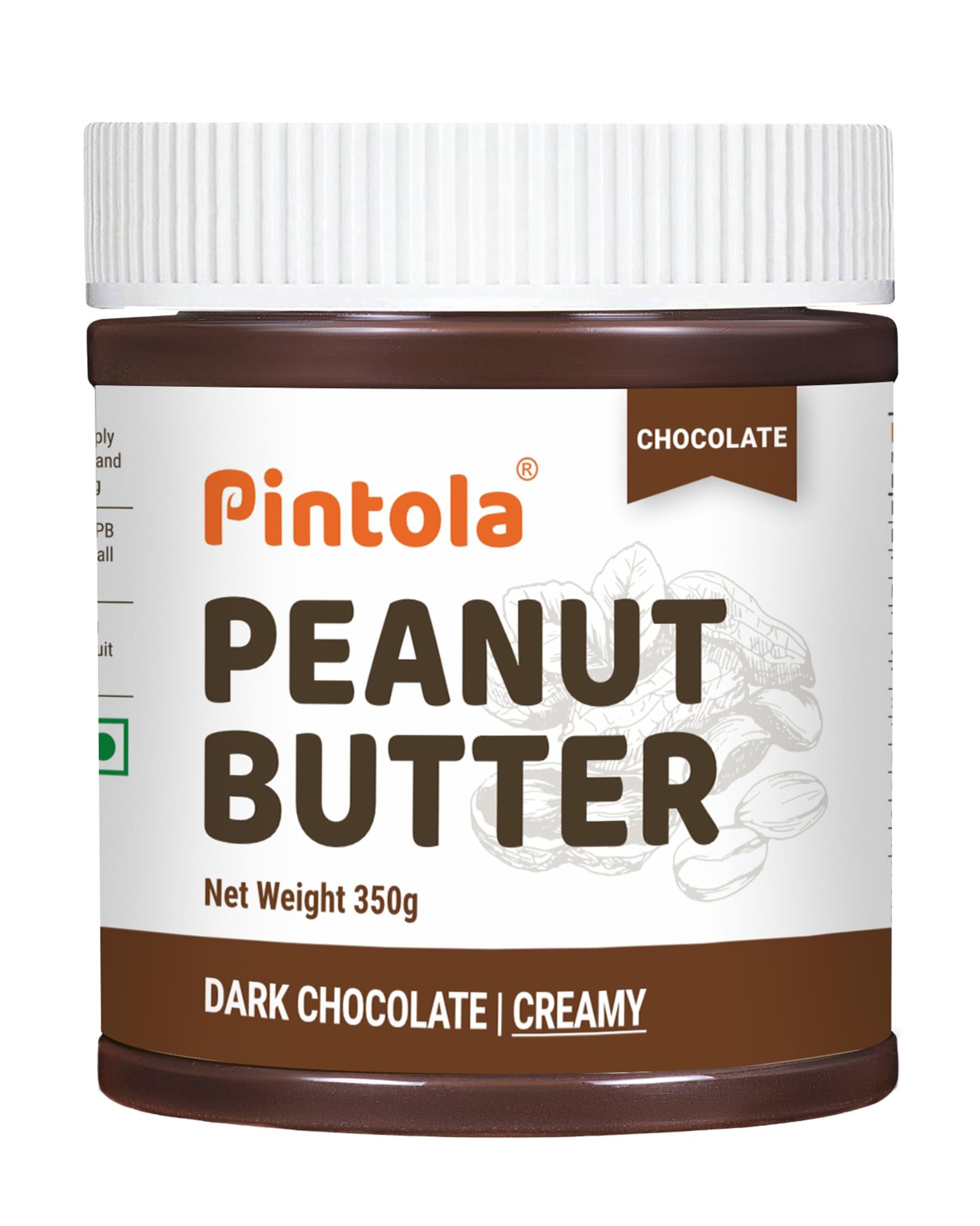 Pintola Pintola Peanut Butter Chocolate Flavour Creamy, 350G, 18.6G Protein & 5.2G Dietary Fiber, Made With Premium Roasted Nuts & Cocoa, Gluten Free, Zero Cholesterol & Trans Fat, Vit E & B3, Dark Chocolate
