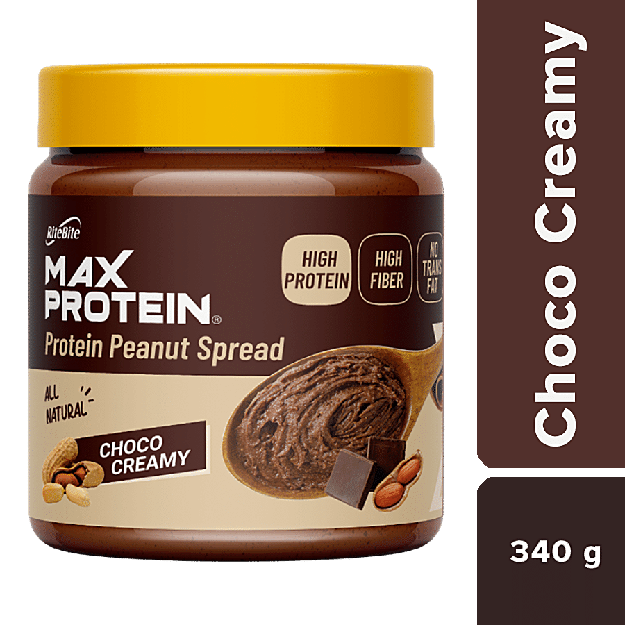 Ritebite Max Protein Peanut Spread, Choco Creamy, High Fiber, No Transfat, All Natural, 340 G Jar