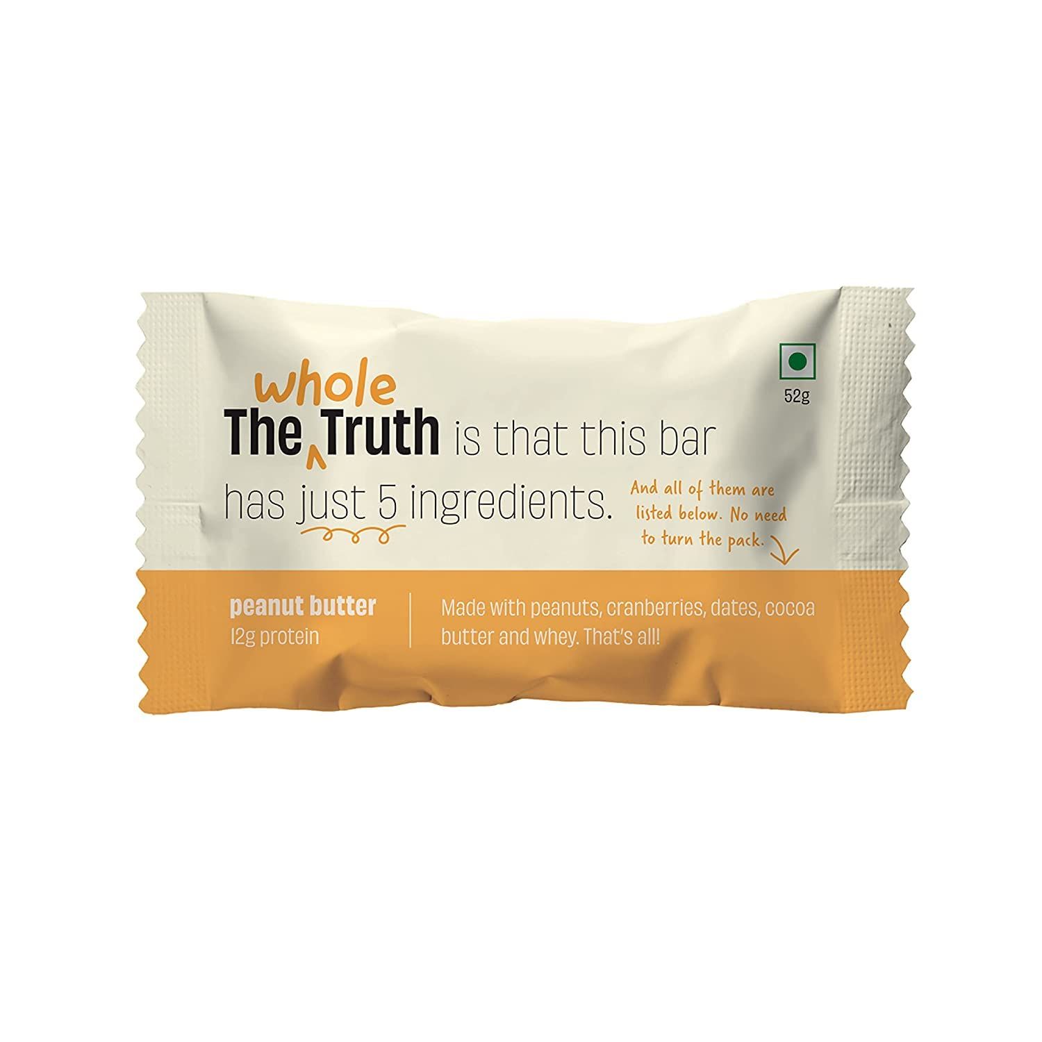 The Whole Truth, 12G Protein Bar, Peanut Butter, No Added Sugar, All Natural