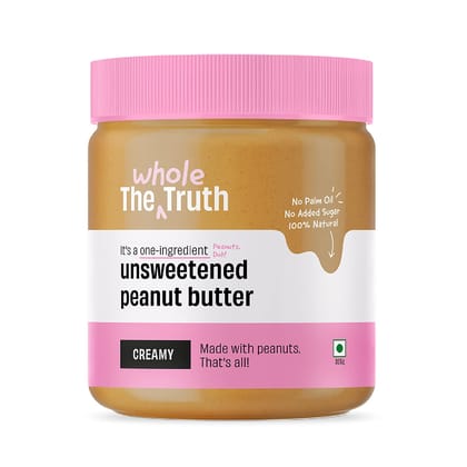 The Whole Truth, Unsweetened Peanut Butter, 325G, Creamy, No Added Sugar, No Artificial Sweeteners, Vegan, No Gluten, No Preservatives, 100% Natural