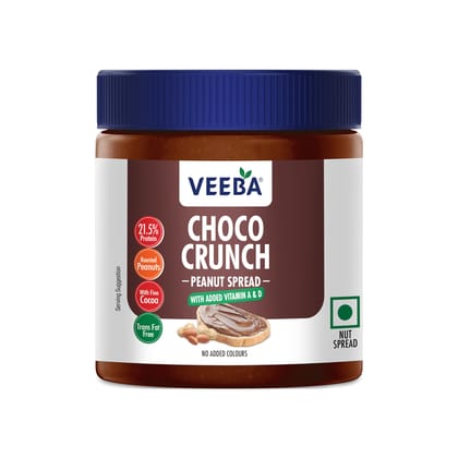 Veeba Choco Peanut Spread Crunchy, High Protein, Naturally Gluten Free, Trans Fat Free, Vegan, No Added Preservatives, No Added Colour & Flavour, Non Gmo, 340G |With Fine Cocoa