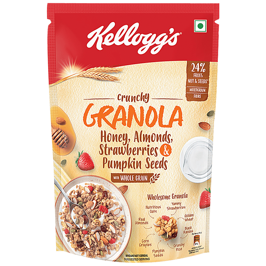 Kelloggs Crunchy Granola - Honey, Almonds, Strawberries & Pumpkin Seeds, 450 g Pouch