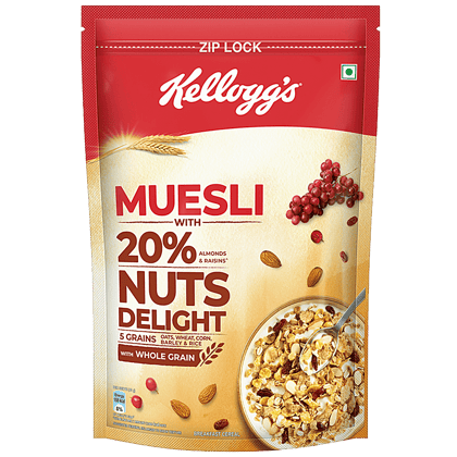 Kelloggs Muesli - 20% Nuts Delight, Multigrain Breakfast Cereal, High In Iron & Fibre, Naturally Cholesterol Free, 1 kg