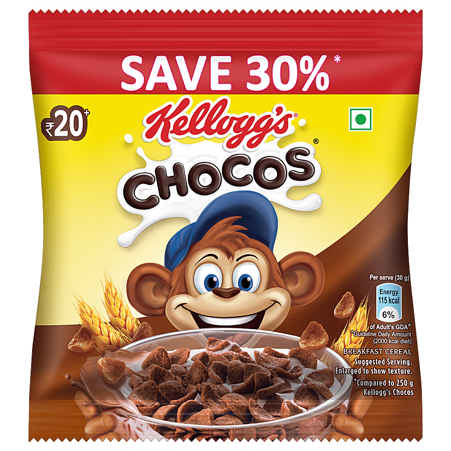 Kellogg's Chocos, With Protein & Fibre Of 1 Roti In Each Bowl, High In Calcium & Protein, Breakfast Cereals, 52 G