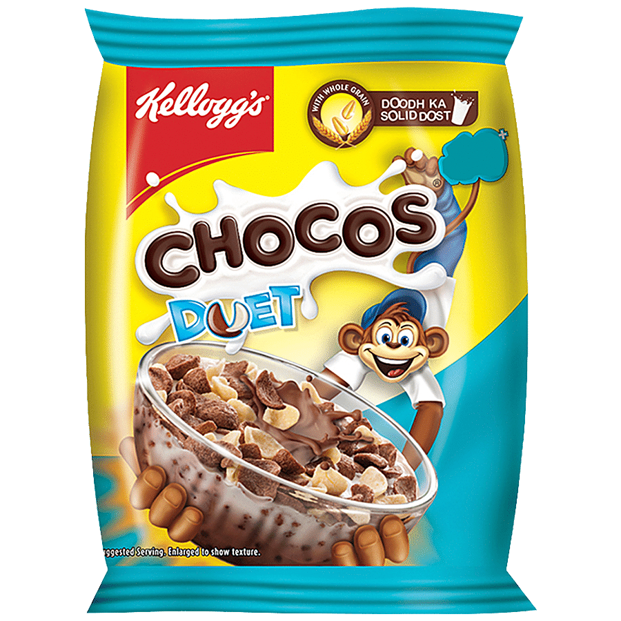 Kellogg's Chocos, Duet, With Whole Grain, Source Of Fibre, High In Calcium & Protein, Breakfast Cereals, 24 G Pouch