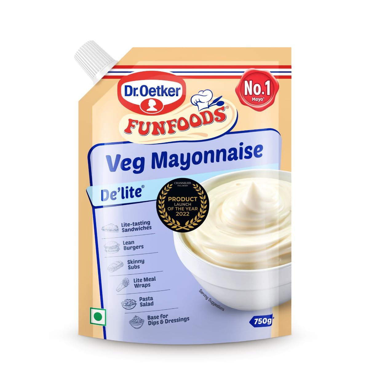 Dr. Oetker Funfoods De'Lite Veg Mayonnaise, 750Grams, 100% Veg
