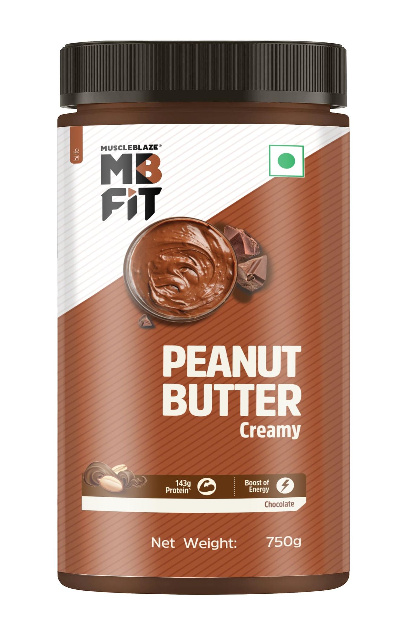 Muscleblaze Chocolate Peanut Butter, Creamy, High Protein, No Trans Fat, Energy Booster, 750 Grams