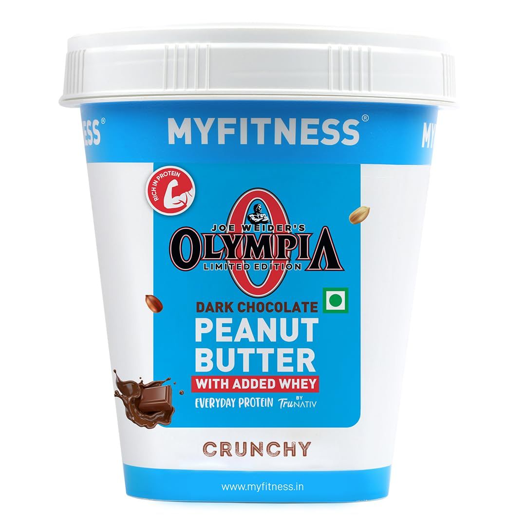 Myfitness High Protein Dark Chocolate Peanut Butter Crunchy, 510G, With Added Whey, 25G Protein For Muscle Building, Tasty Nut Butter Spread, Gluten Free, Zero Trans Fat, Crunchy Peanut Butter