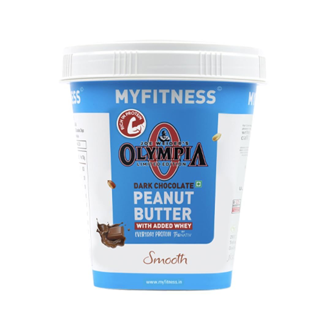 Myfitness High Protein Dark Chocolate Peanut Butter Smooth, 510G, With Added Whey, 26G Protein For Muscle Building, Tasty Nut Butter Spread, Gluten Free, Zero Trans Fat, Smooth Peanut Butter