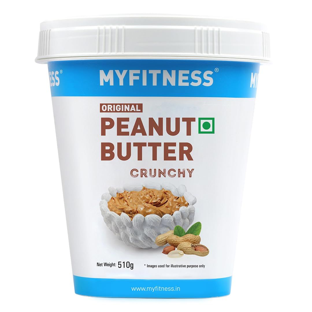 Myfitness Original Peanut Butter Crunchy, 510G, 25G Protein To Boost Energy, Tasty & Healthy Nut Butter Spread, Vegan, Cholesterol Free, Gluten Free, Zero Trans Fat, Crunchy Peanut Butter