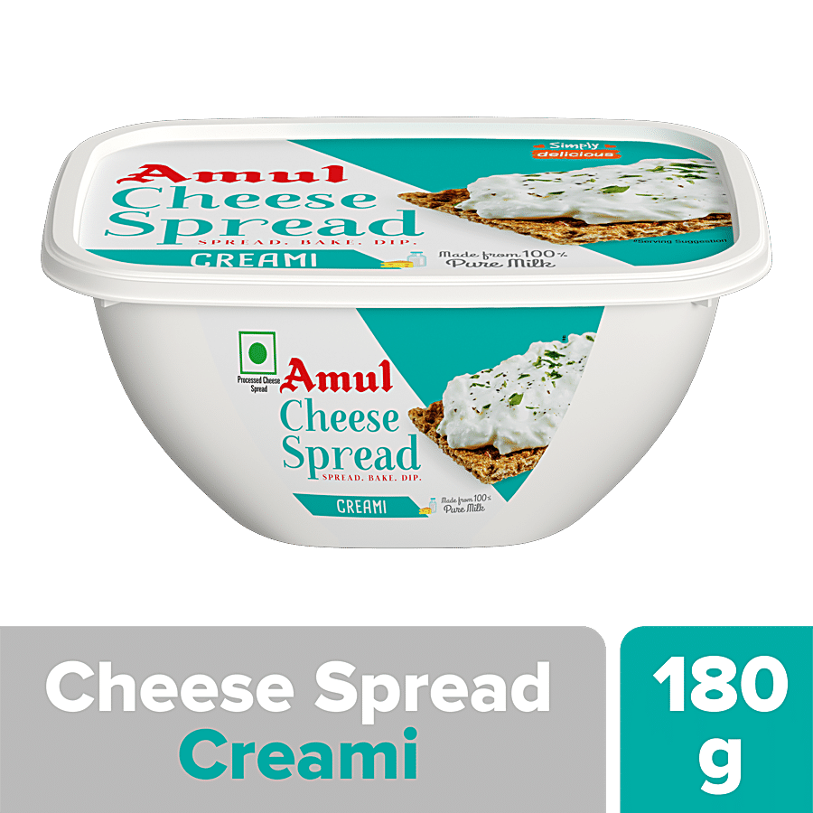 Amul Processed Cheese Spread, Creami, Made From 100% Pure Milk, 180 G Tub