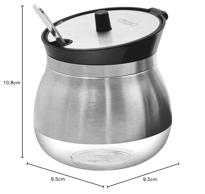 Ghee Dani Stainless Steel Ghee and Oil Pot, Storage Container with Spoon 270 ml, Multipurpose Servings jar, Silver for Kitchen & Dining