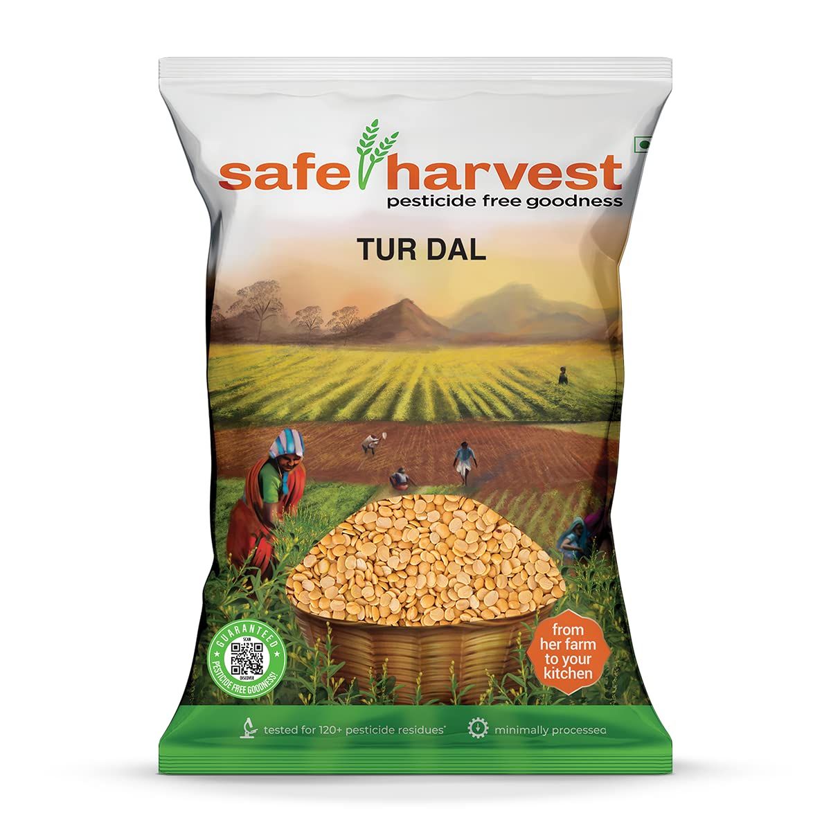 Safe Harvest Pesticide Free Goodness Unpolished Tur Dal/Arhar Dal, Natural, Chemical Free, Vegan, Gluten Free, 1Kg