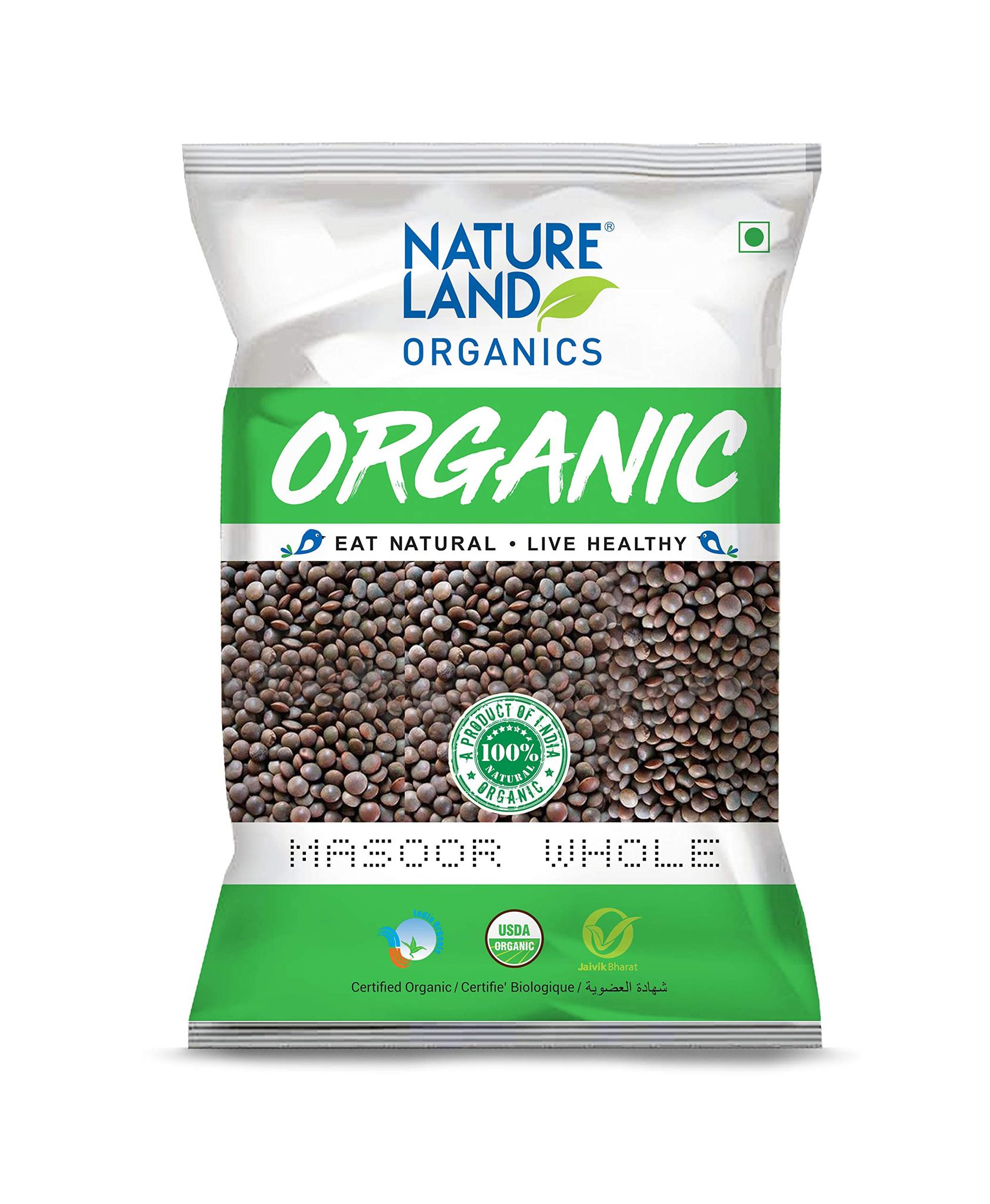 Natureland Organics Masoor Whole/Sabut, 500 Gm, Organic Healthy Pulses