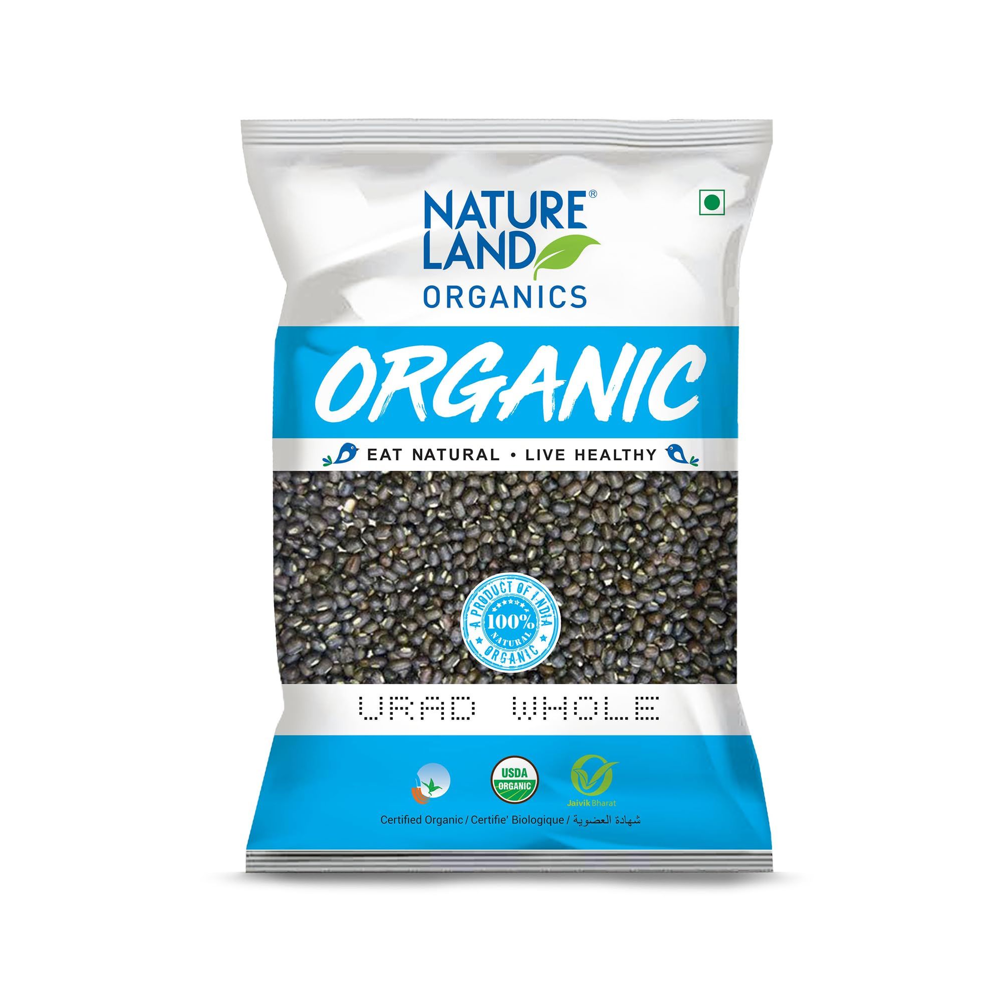 Natureland Organics Urad Whole/Sabut/Urad Kali Daal, 500 Gm, Organic Healthy Pulses