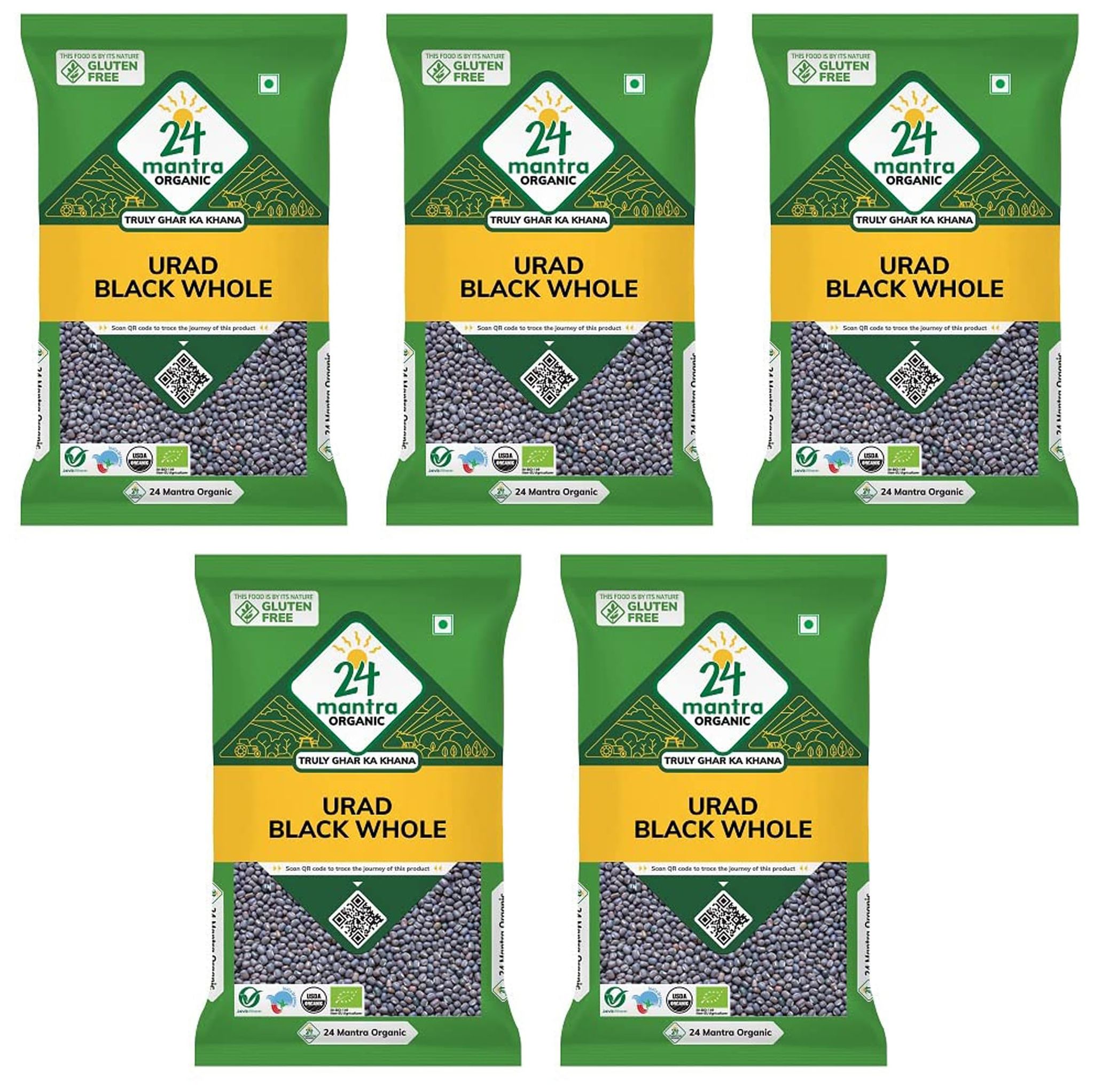 24 Mantra Organic Unpolished Urad Dal Black Whole/Black Gram Whole/Minapa Pappu/Kali Dal, 500Gms, 100% Organic, Chemical Free & Pesticides Free