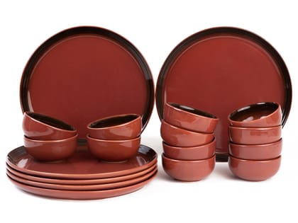 Deep Red Ceramic Dinnerware Set - 18 Piece Set Includes Plates and Bowls