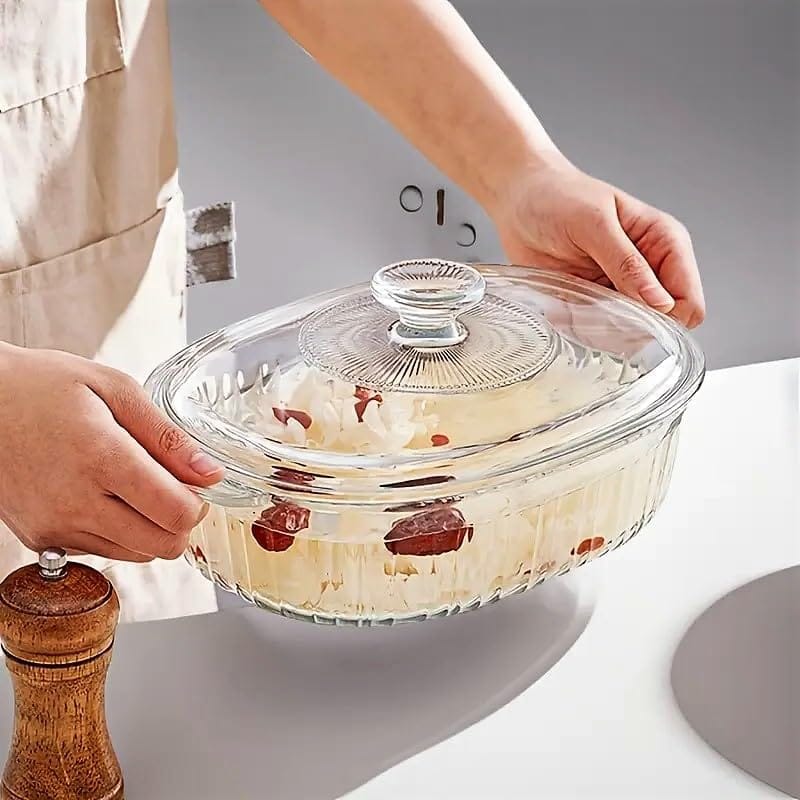 Glass Casserole Dish with Lid 1.5L Glass Baking Dishes Heat/Cold Resistant Large Casserole Dish with Handles Oval Shaped Casserole Dishes for Oven Microwave Safe, Glass Baking Dishes For Oven