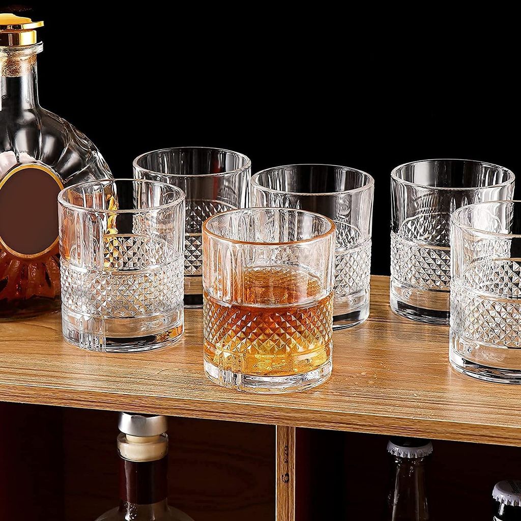 Premium Stylish,Crystal Bourbon Whiskey Brandy Glasses Wine Glass Crafted Lead Free Glass Great Rocks Barware for Scotch Bourbon Liquor Cocktail Drinks Spirit Drinks Scotch Cognac,(310 ml) (pack of 6)