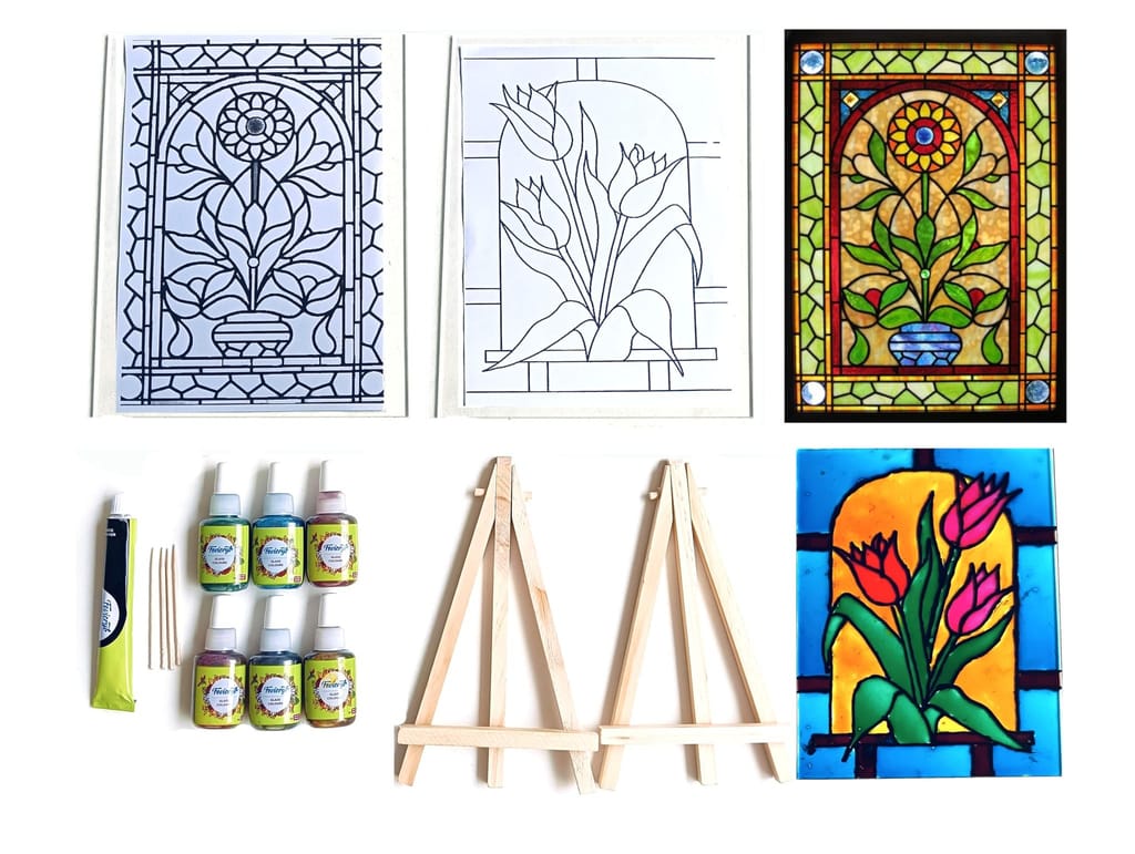 The brown box-Glass Painting kit,Glass for Glass Painting with Designs,Art and Craft kit,Craft kit for Kids and Adults,DIY Kit,Hobby Kit,Birthday Gift,Christmas Gift