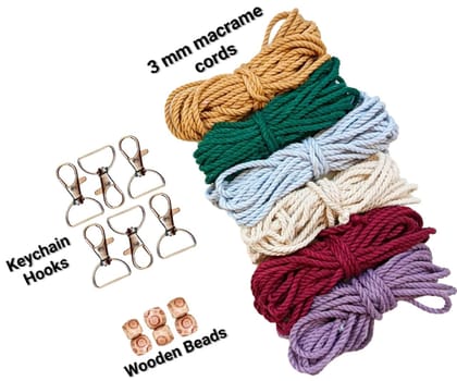 The Brown Box-DIY Macrame Kit for Keychain Making for Kids, Adults, Beginners, Macrame Supplies with 6 Colour Macrame Cords, Wooden Beads, Metal Keychain Hooks I Birthday Gift (1 Box),Return gift,Christmas gift,DIY Kit,Art and craft kit,Hobby kit