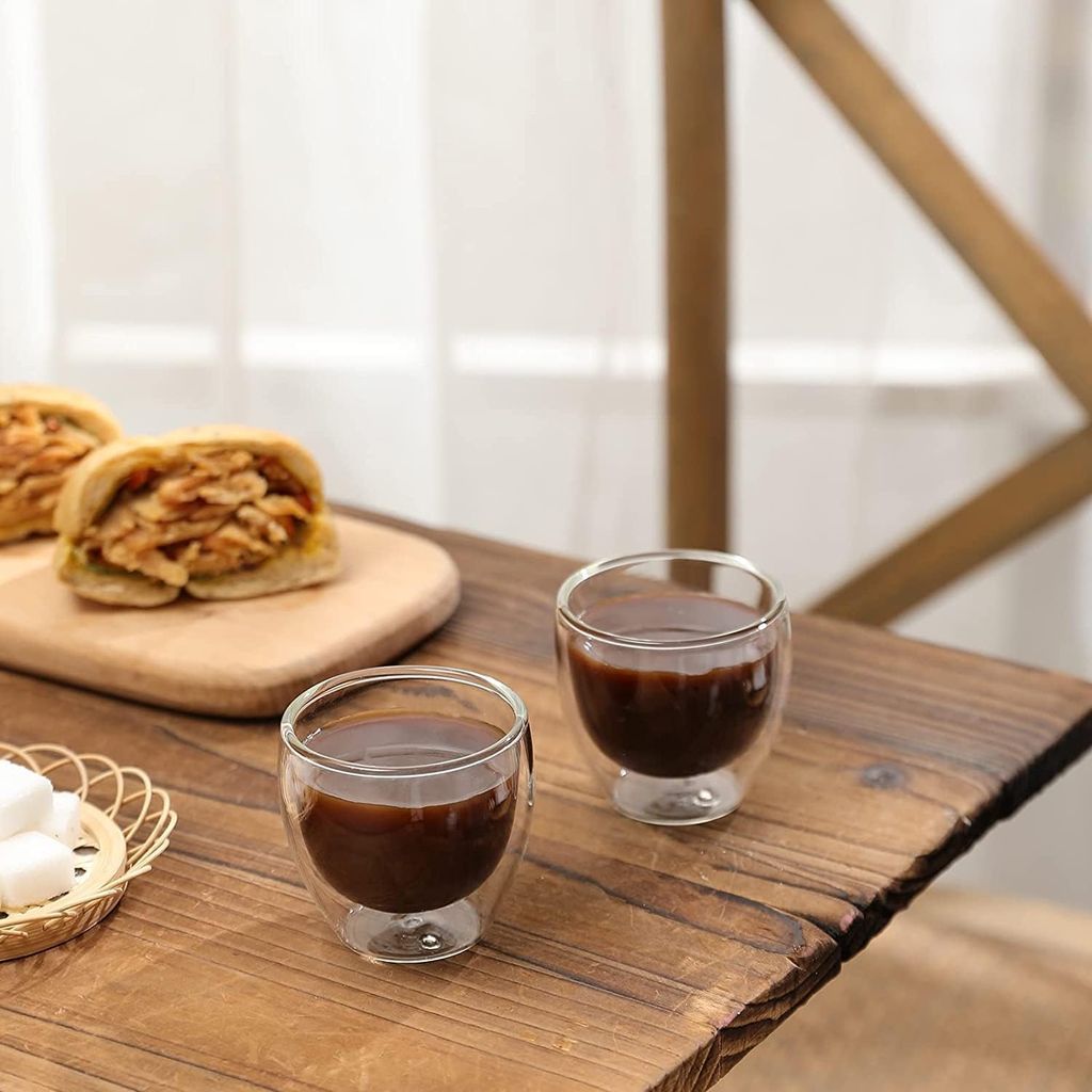 Double Wall Glass Coffee Cups - Glass Double Layer Tea & Coffee Cup Double Walled Glass Mugs for hot & Cold Drinks Coffee Tea Milk cappuchino Juice (250ML Glass, 2 Pieces)