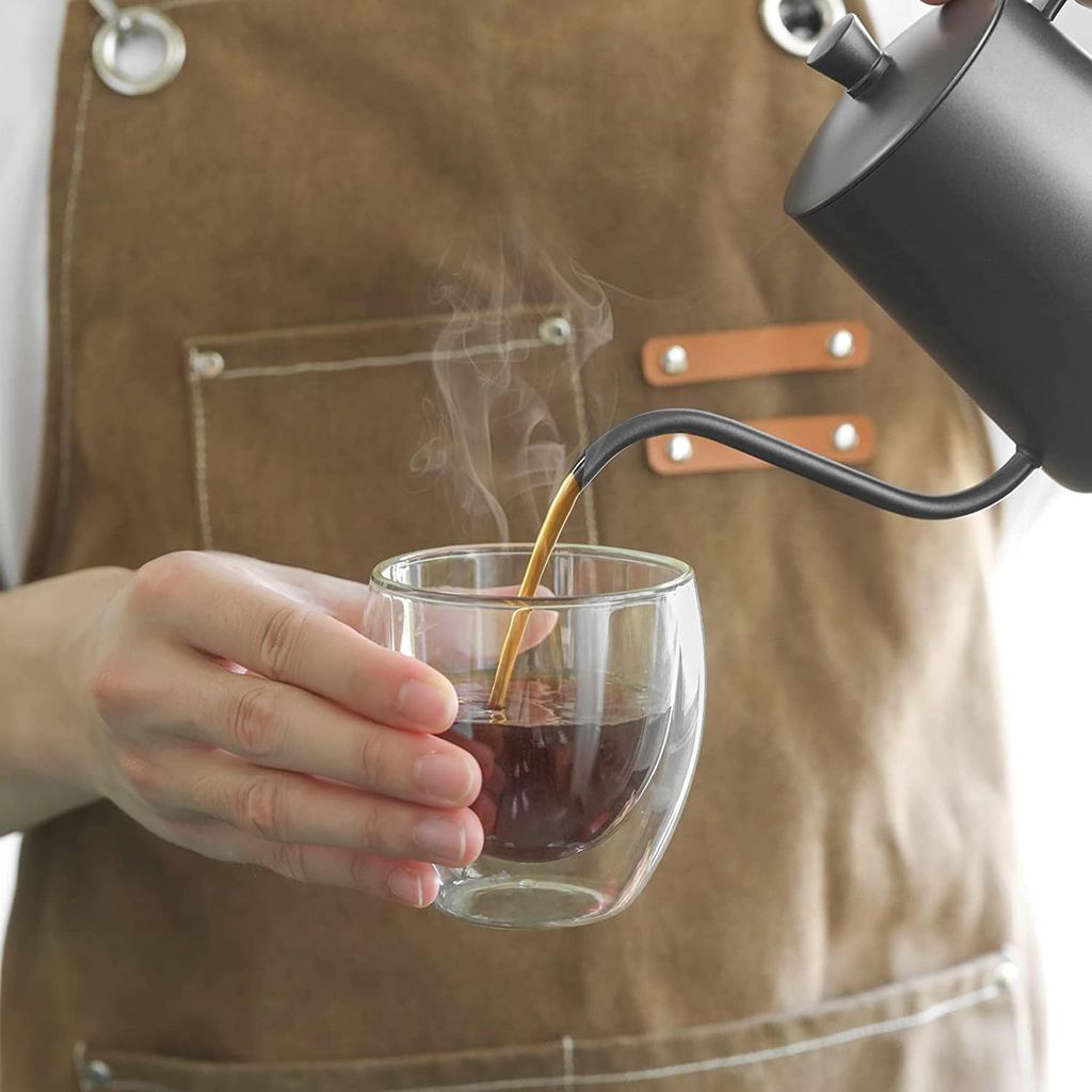 Double Wall Glass Coffee Cups - Glass Double Layer Tea & Coffee Cup Double Walled Glass Mugs for hot & Cold Drinks Coffee Tea Milk cappuchino Juice (250ML Glass, 2 Pieces)