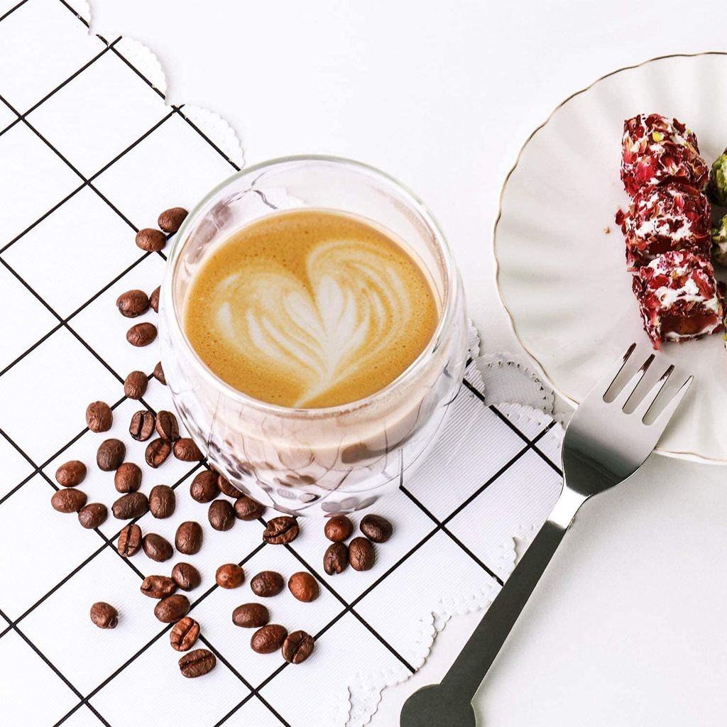 Double Wall Glass Coffee Cups - Glass Double Layer Tea & Coffee Cup Double Walled Glass Mugs for hot & Cold Drinks Coffee Tea Milk cappuchino Juice (250ML Glass, 2 Pieces)