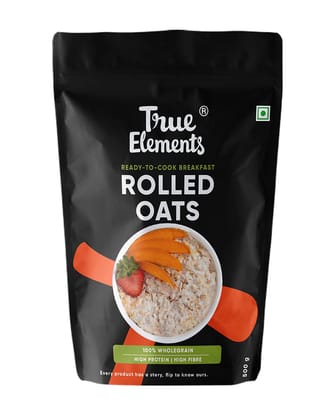 True Elements Rolled Oats 100% Wholegrain Breakfast, Gluten Free Oats, Diet Food For Weight Loss, 500G