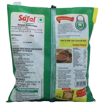 Safal Frozen, Green Peas, 1 Kg Pouch