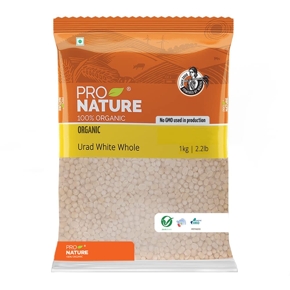 Pro Nature Organic, 100% Organic Urad White Whole, 1Kg