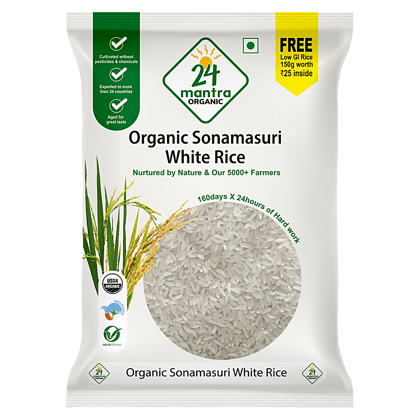24 Mantra Organic Organic Sonamasuri Raw Rice/Akki, Polished, 1 Kg Pouch