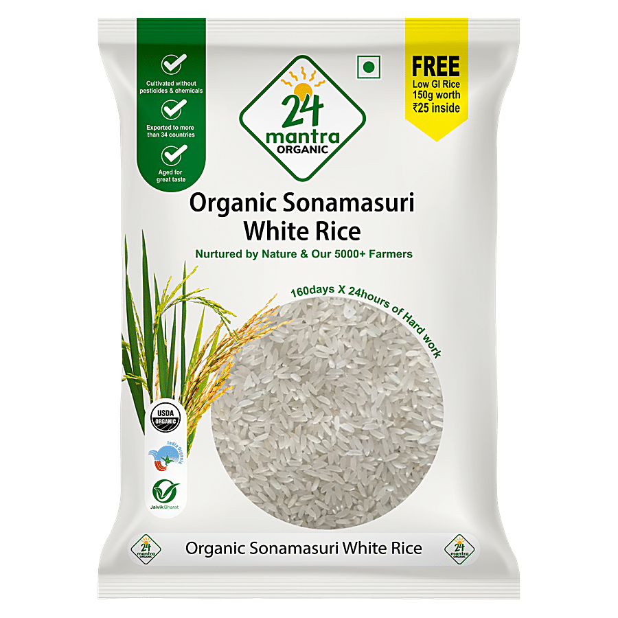 24 Mantra Organic Organic Sonamasuri Raw Rice/Akki, Polished, 1 Kg Pouch