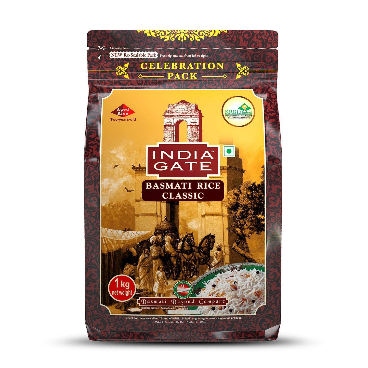 India Gate Basmati Rice Pouch, Classic, 1Kg
