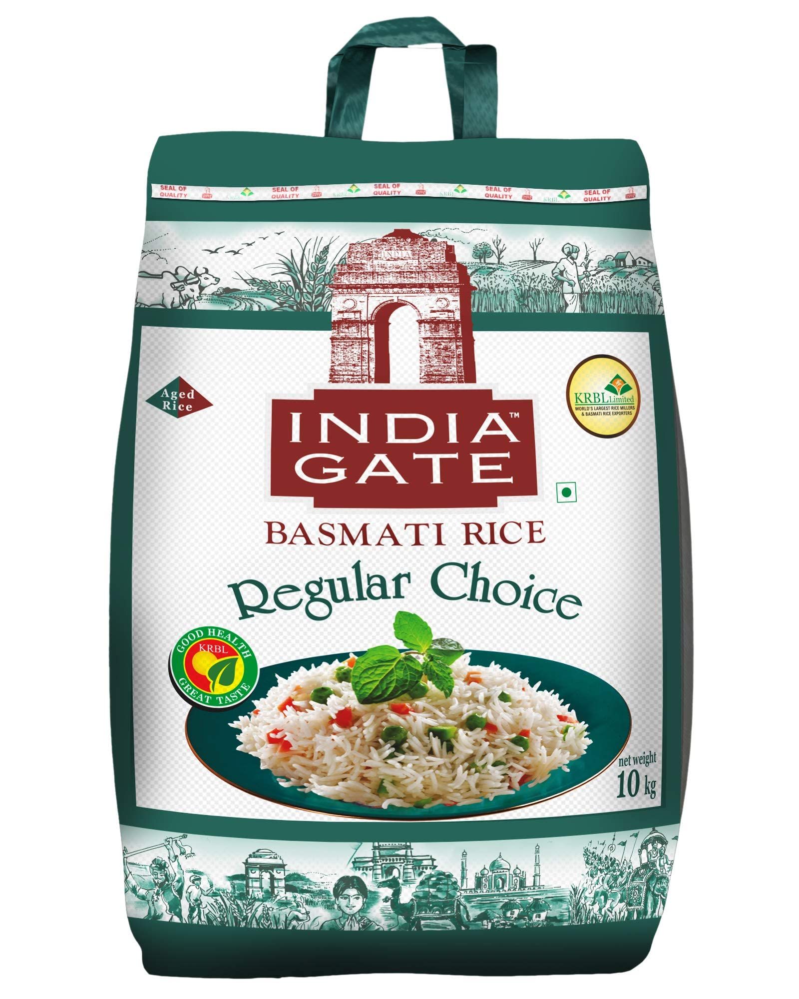India Gate Regular Choice Aged Basmati Rice, Everyday Rice, 10 Kg Pack