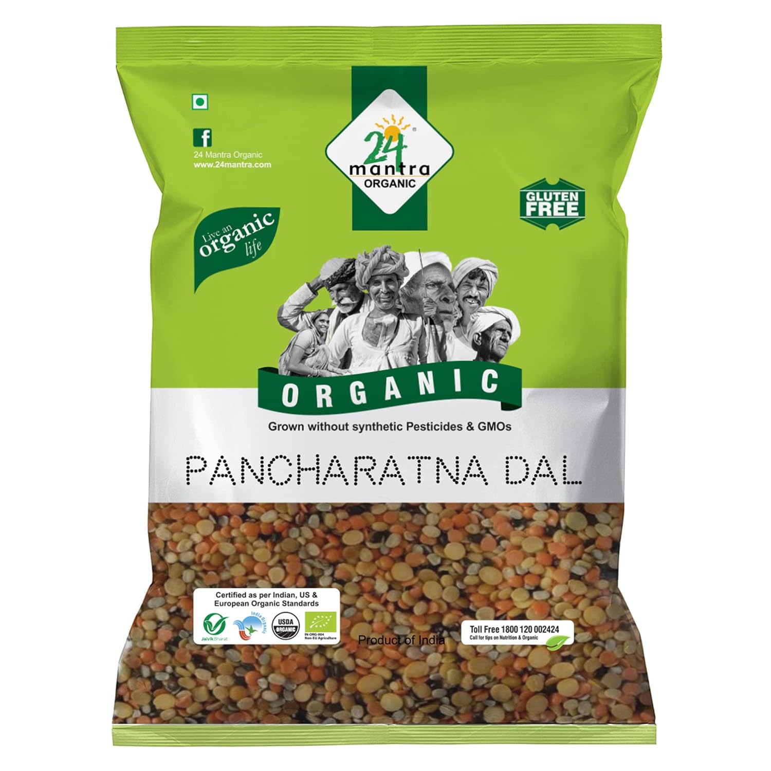 24 Mantra Organic Unpolished Panchratan Dal/Mixed Dal, 100% Organic, Chemical Free & Pesticides Free, Adds Variety To Your Menu, 500Gms (Pack Of 1)
