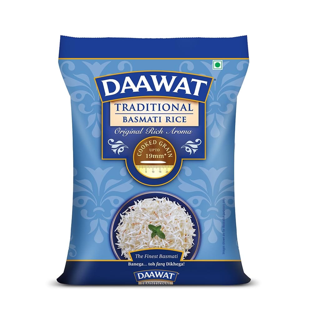 Daawat Traditional Basmati Rice 5Kg, Premuim Aromatic Rice, Aged Upto 2 Years