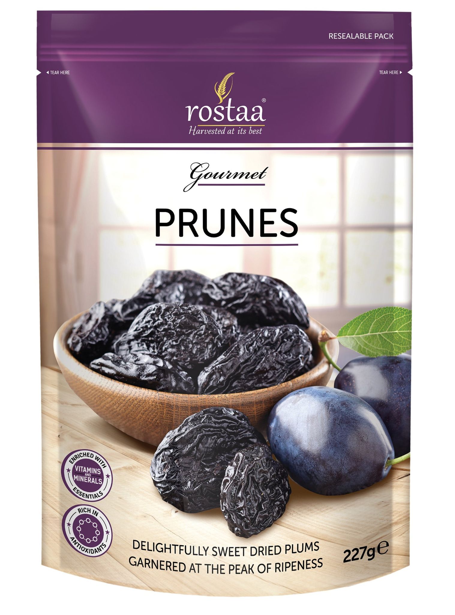 Rostaa Dried Pitted Prunes (Gluten Free, Non, Gmo & Vegan) (227G (Pack Of 1) Dried Plums, Rich Pitted Prunes, High In Vitamins And Fiber, High In Dietary Fiber, Dried Seedless Plums, Healthy Snacks