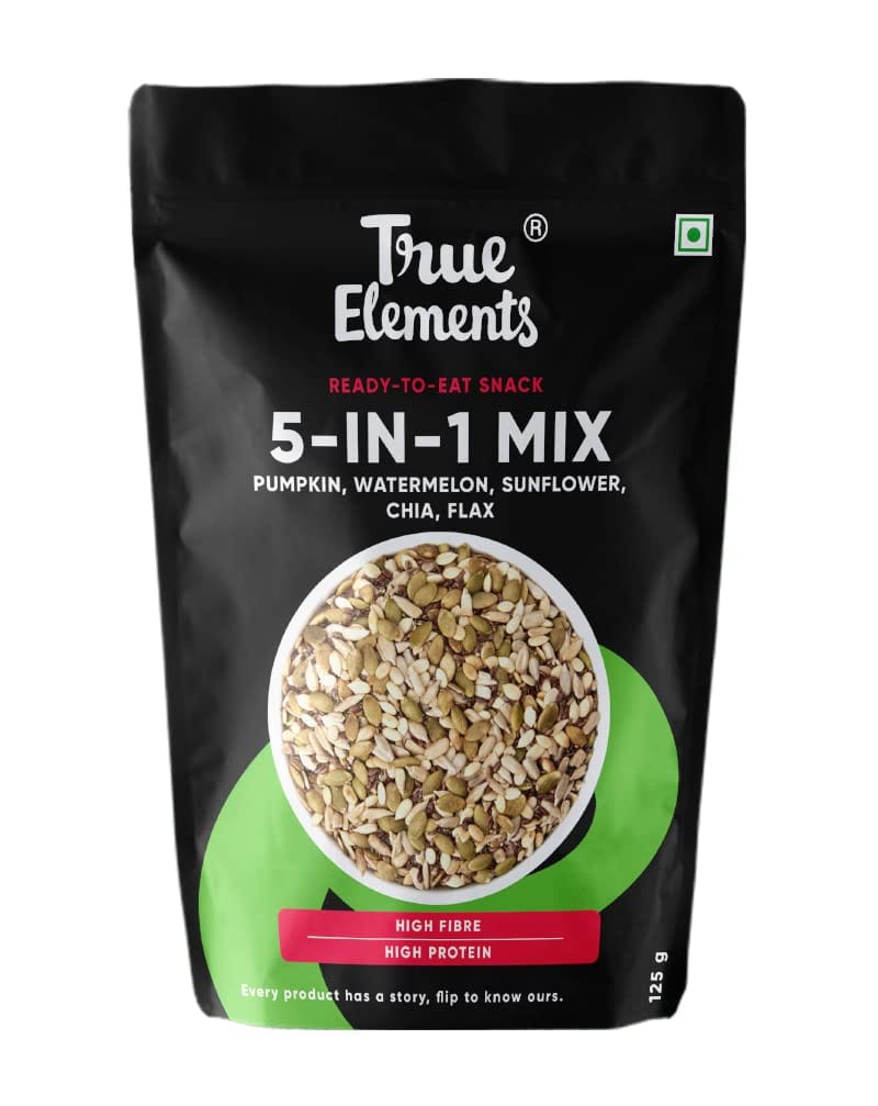 True Elements 5 In 1 Super Seeds Mix Seeds Mix For Eating, Roasted Seeds, Diet Snacks For Weight Loss, 125G