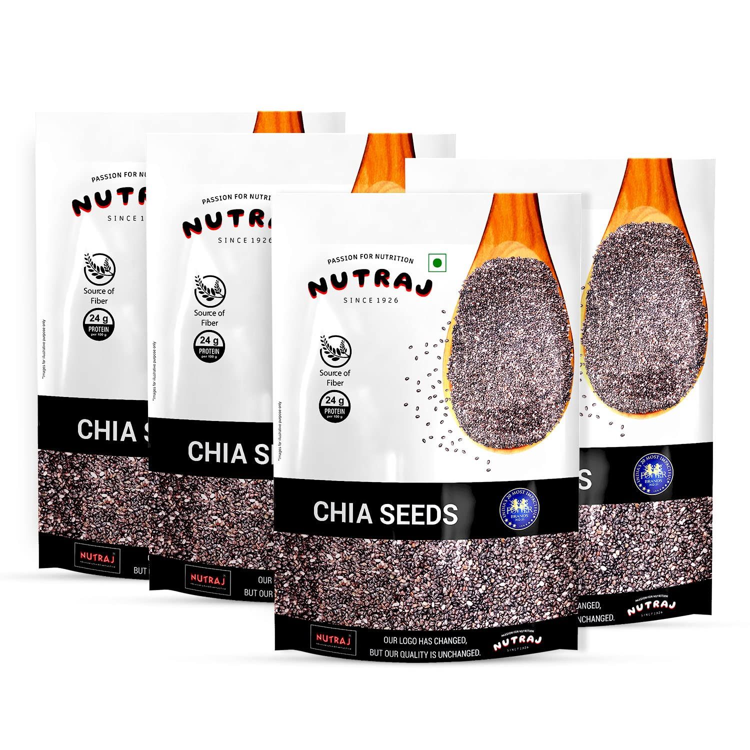 Nutraj 100% Natural Raw Chia Seeds, 800G (4X200G), Premium Chia Seeds For Weight Loss, Diet Food, Healthy Snacks, Chia Seeds Rich In Antioxidants, Omega 3 Fatty Acids And Fiber