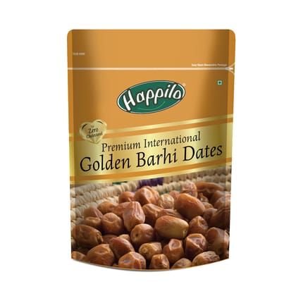 Happilo Premium Golden Barih Dates, 500 G, 100% Naturally Dried, No Preservatives, Fresh & Soft Dates With Natural Sweetness, Gluten Free, Non Gmo, Gourmet, Super Jumbo Khajoor, Fat Free Snack