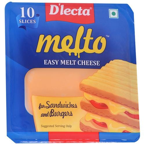 D'Lecta Melto Processed Cheese Slices, Easy Melt, For Sandwiches & Burger, 140 G (10 Pcs)