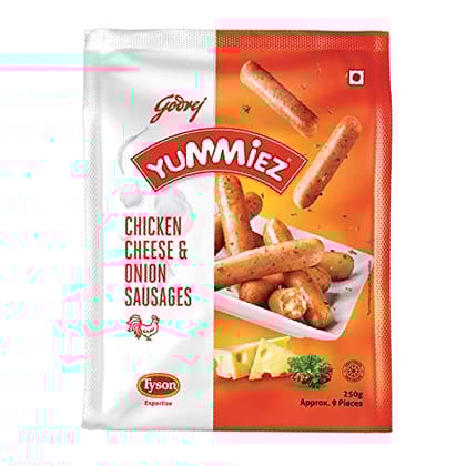 Godrej Yummiez Chicken Cheese And Onion Sausage Pouch, 250 G
