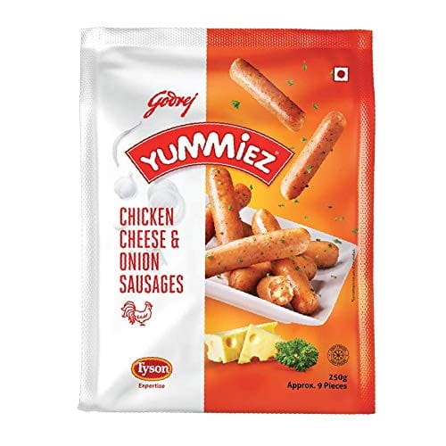 Godrej Yummiez Chicken Cheese And Onion Sausage Pouch, 250 G