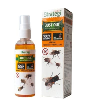 Herbal Strategi Justout Herbal Fly Spray, Room Spray, Herbal Friendly, Herbal Housefly Repellent, Made With Lemongrass Oil, 100Ml