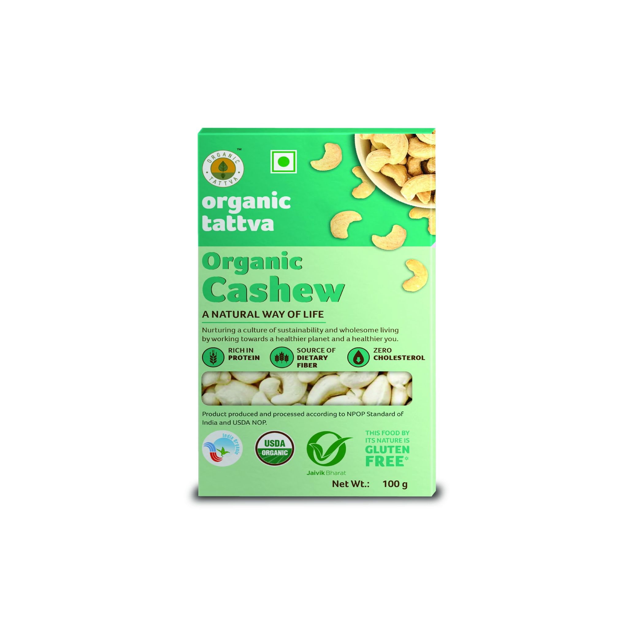 Organic Tattva 'Cashews', Naturally Processed, No Artificial Additives (Pack Of 1, 100Gm