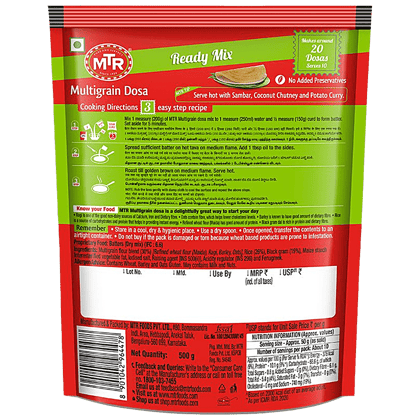 Mtr Breakfast Mix, Multigrain Dosa, 500 G Pouch